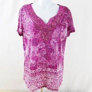 Dressbarn Womens Large Stretch Knit Blouse Paisley